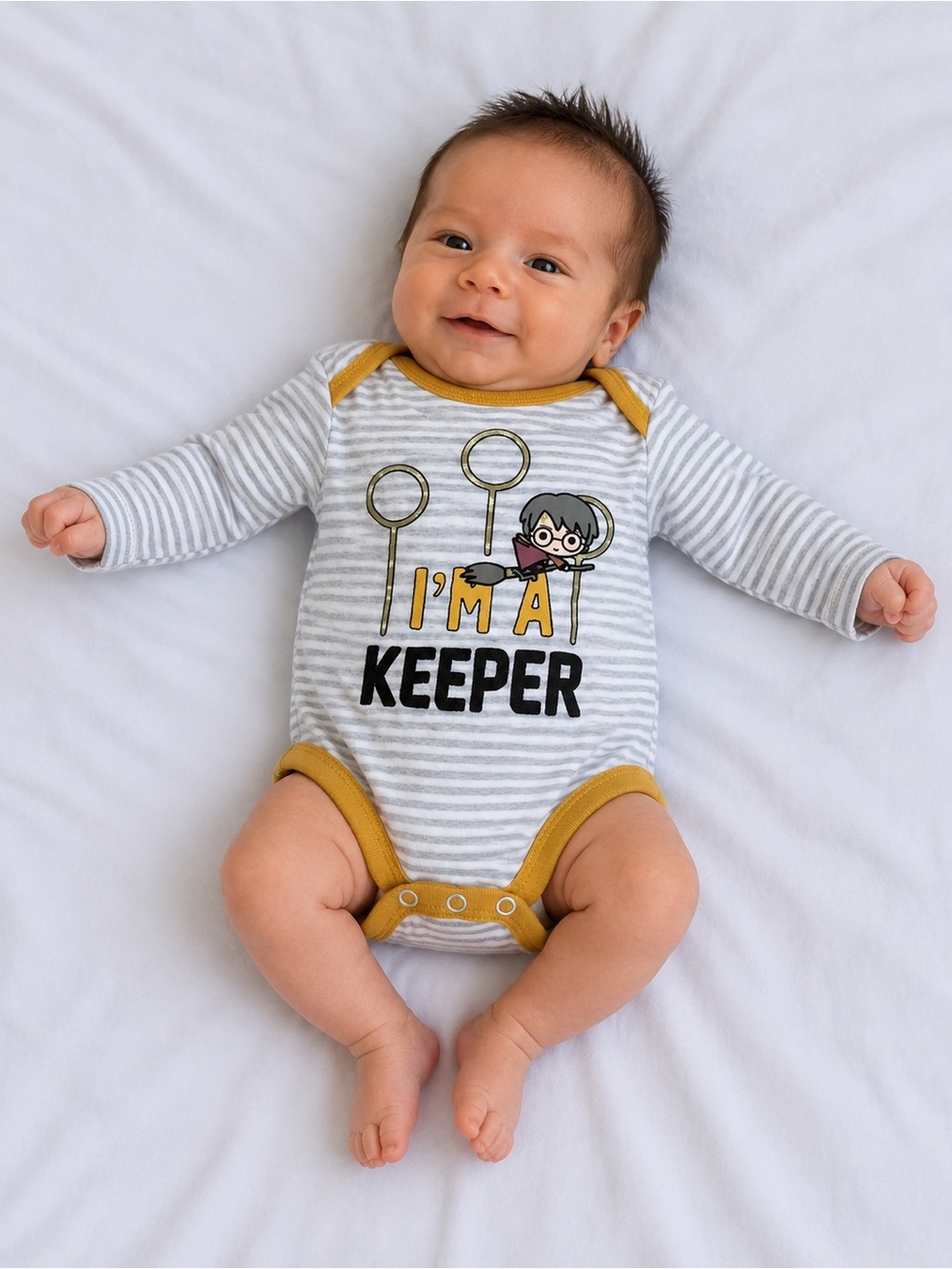 Warner Bros. Striped 'I'm a Keeper' One-Piece Bodysuit - Yellow Trim